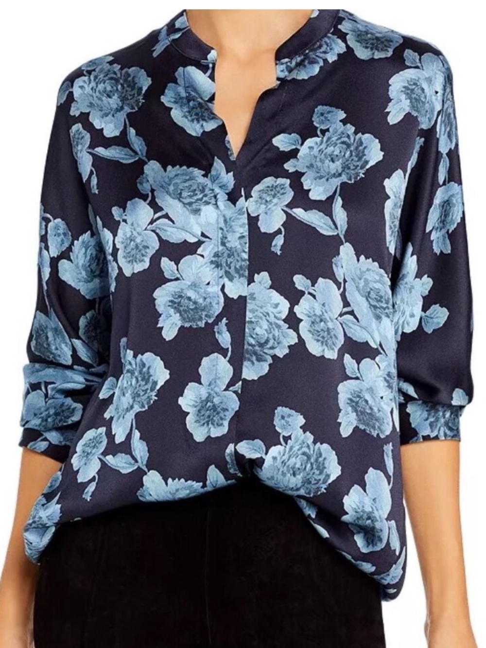 New Vince Tapestry Floral Silk Blouse Long Sleeve Split Back